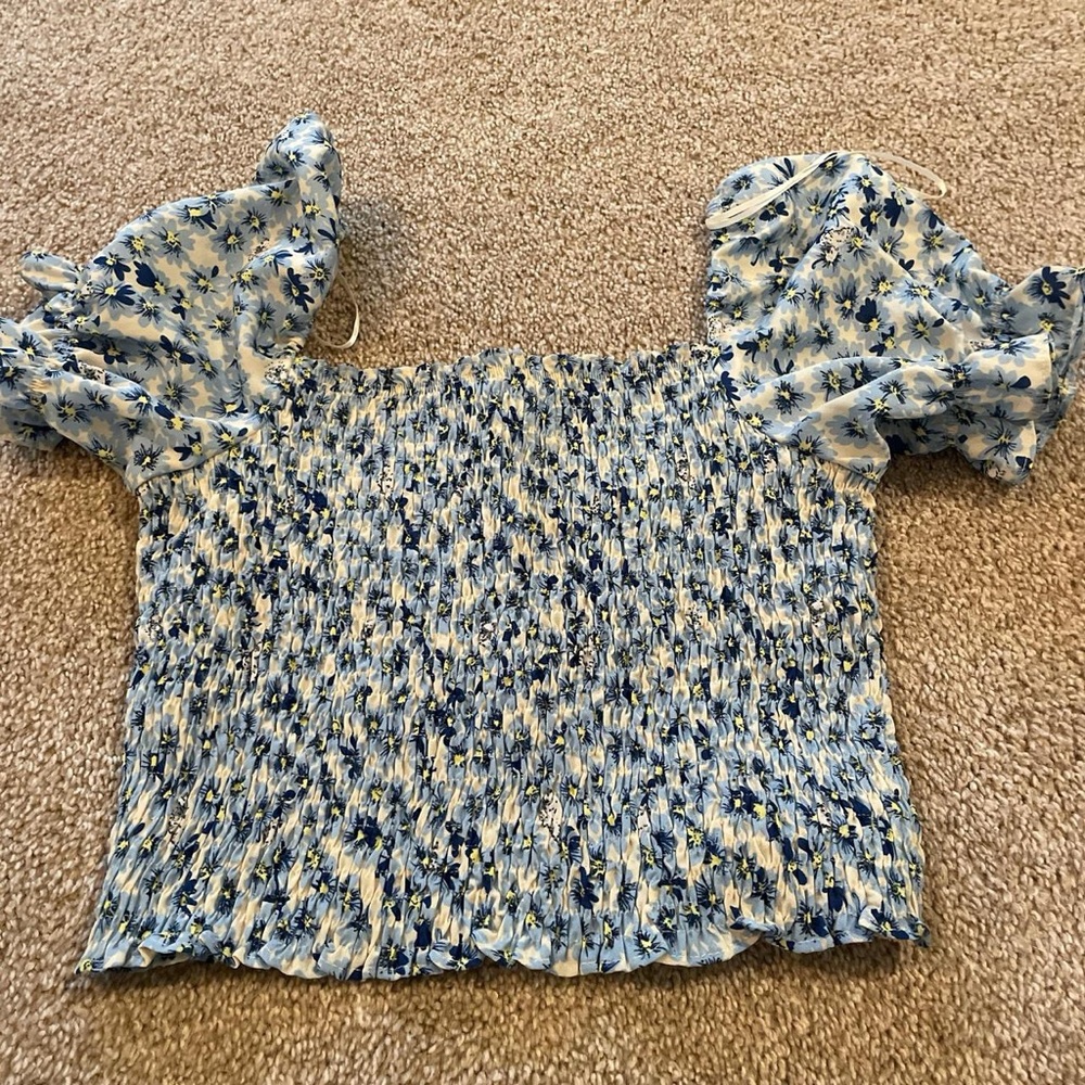 Floral Blue Smocked Women's Top